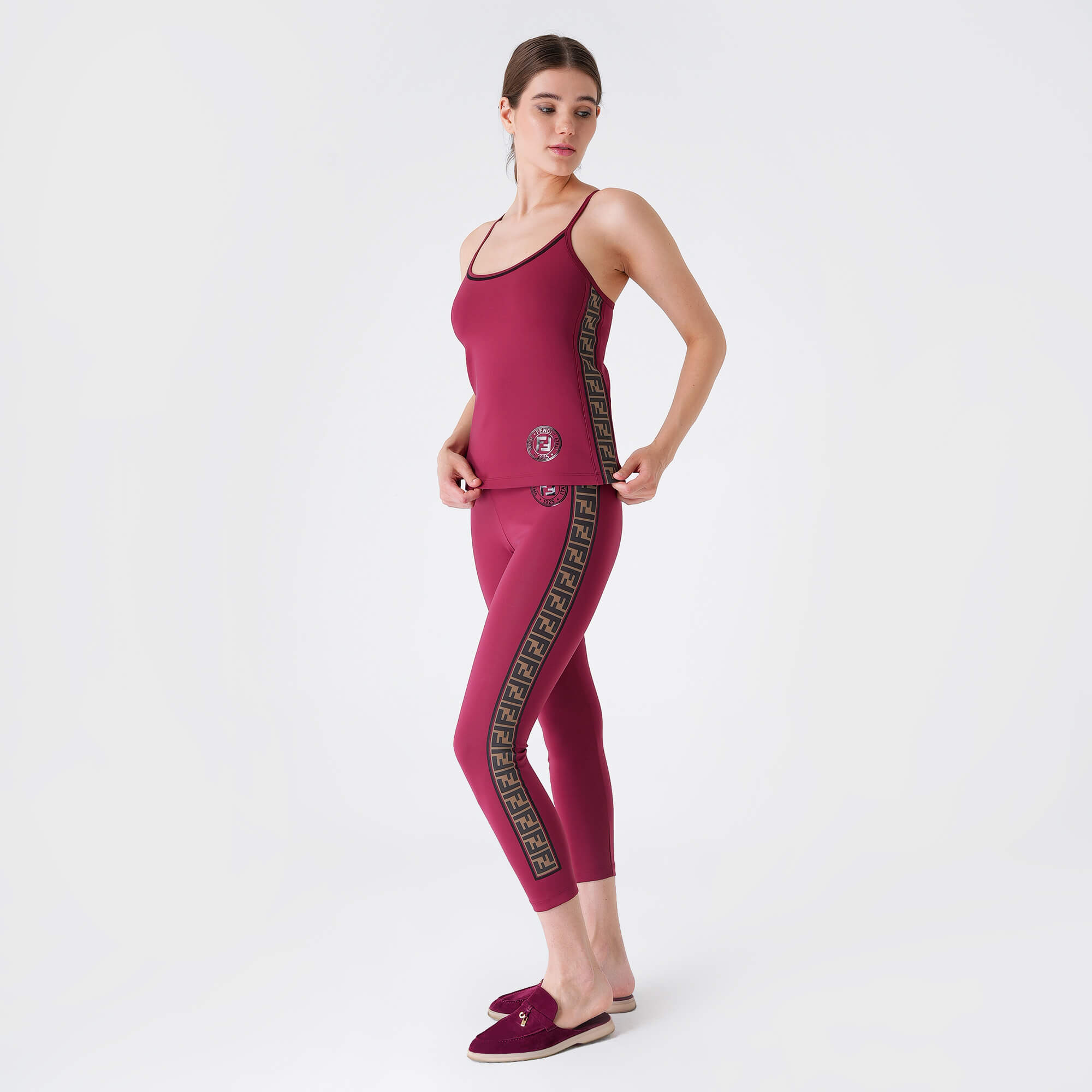 Fendi - Burgundy FF Logo Leggings & Top 